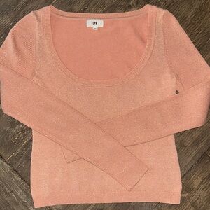 LPA long-sleeved ribbed knit top wide scoop neckline  subtle glittery Size XS